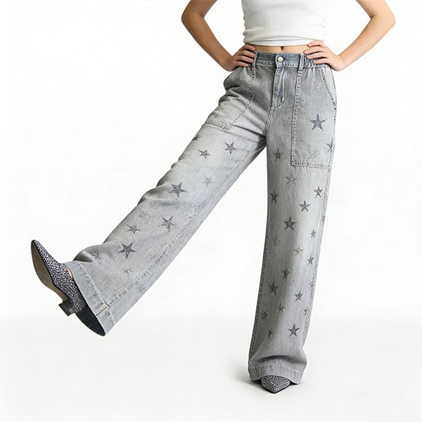 Casual Streetwear Women's Jeans - Summer High-Waisted Straight Printed Breathable